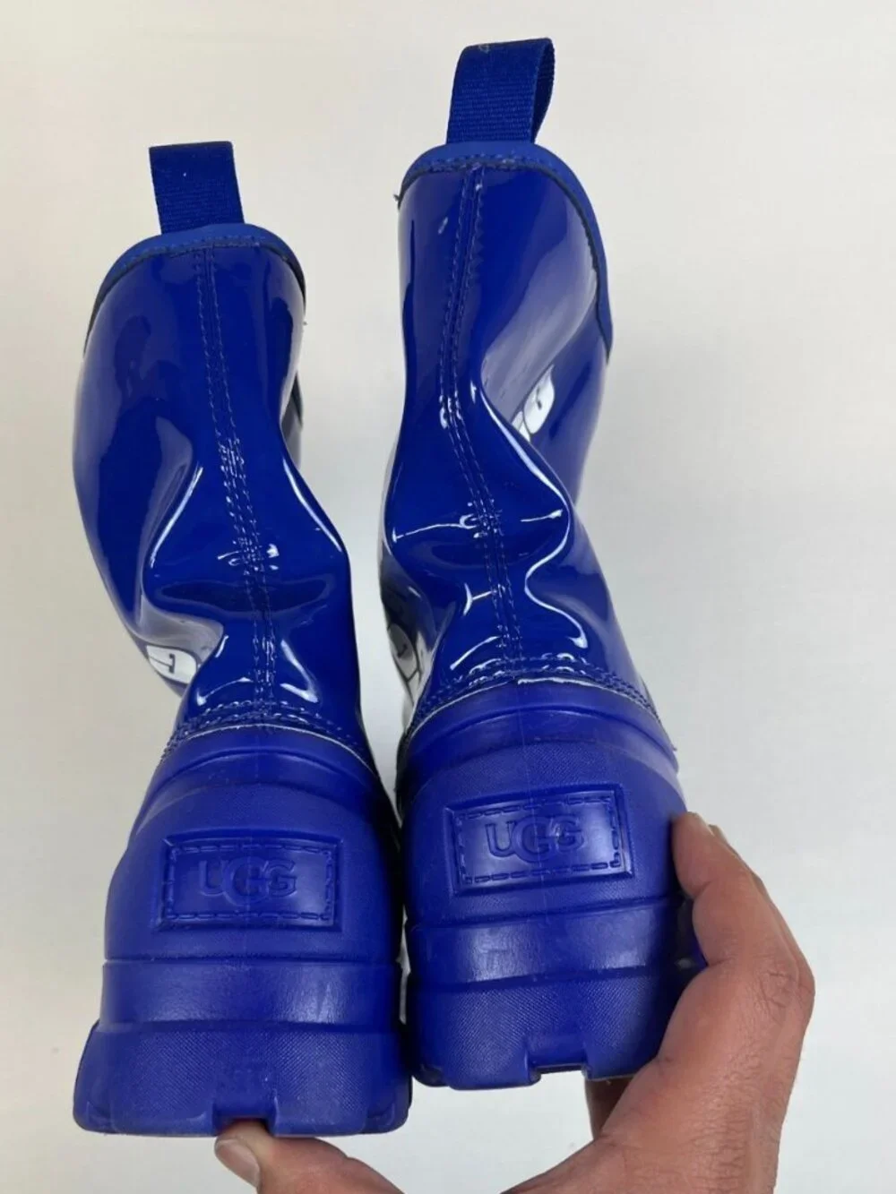UGG Women 8 Royal Blue Patent Leather Drizlita Rain Boots Waterproof 1144059 - Picture 8 of 8